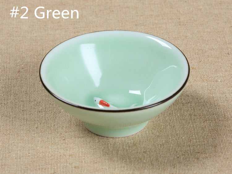 One Cup Ceramic Porcelain Tea Cup Made in China Fish Lotus Design Handmade Cups