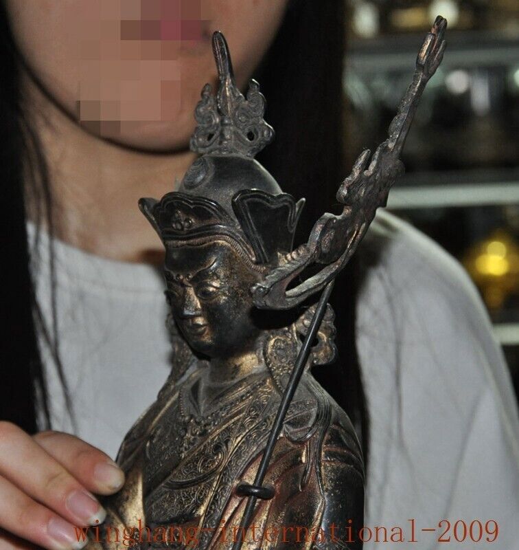 Tibet Buddhism temple bronze Gilt Guru Rinpoche Padmasambhava Buddha Statue