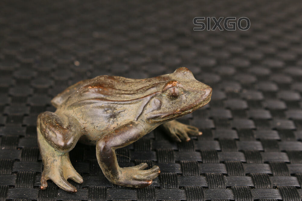 Rare old bronze hand carving fortune Jin Chan statue collectable frog Tea Pet