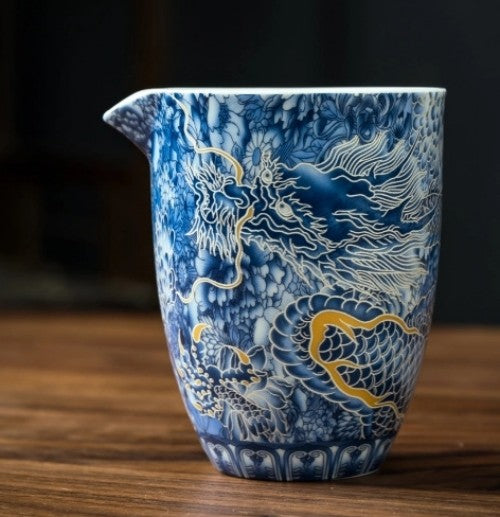 Handmade Tea Set Ceramic Tea Pot Matching Cup Dragon Print Color Enamel Craft