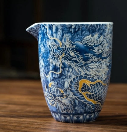Handmade Tea Set Ceramic Tea Pot Matching Cup Dragon Print Color Enamel Craft