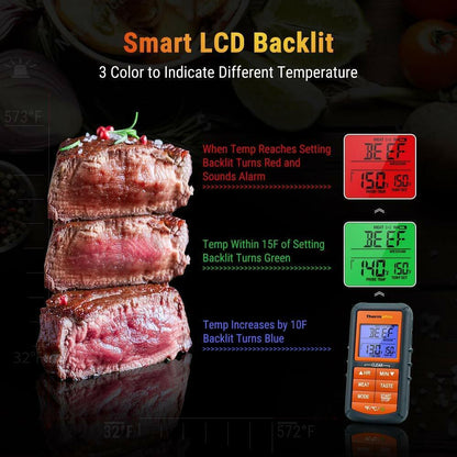 Remote Cooking Thermometer Digital BBQ Grill Oven Meat Wireless Smoker & Timer