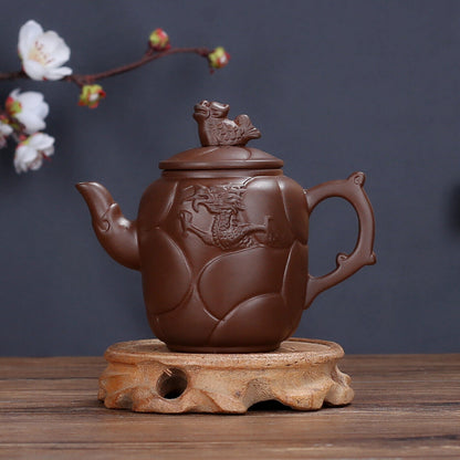 Yixing Zisha Clay Pottery Tea Pot Teapot Hand Carved Dragon Loong Animal Statue