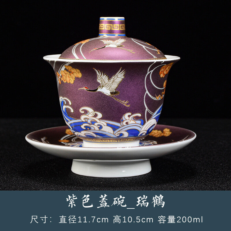 Gaiwan Crane Sancai Cover Bowl To Tea Bowl Tea Bowl Ceramic Gilt Crane Bubble