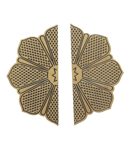 Set of 2 Antique Look Ethnic Flower Carving Design Brass Door Handle Pair