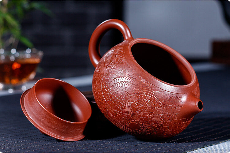 Real Yixing Zisha Tea Pot Dahongpao Clay Pot Ball Shaped Infuser Holes Carved
