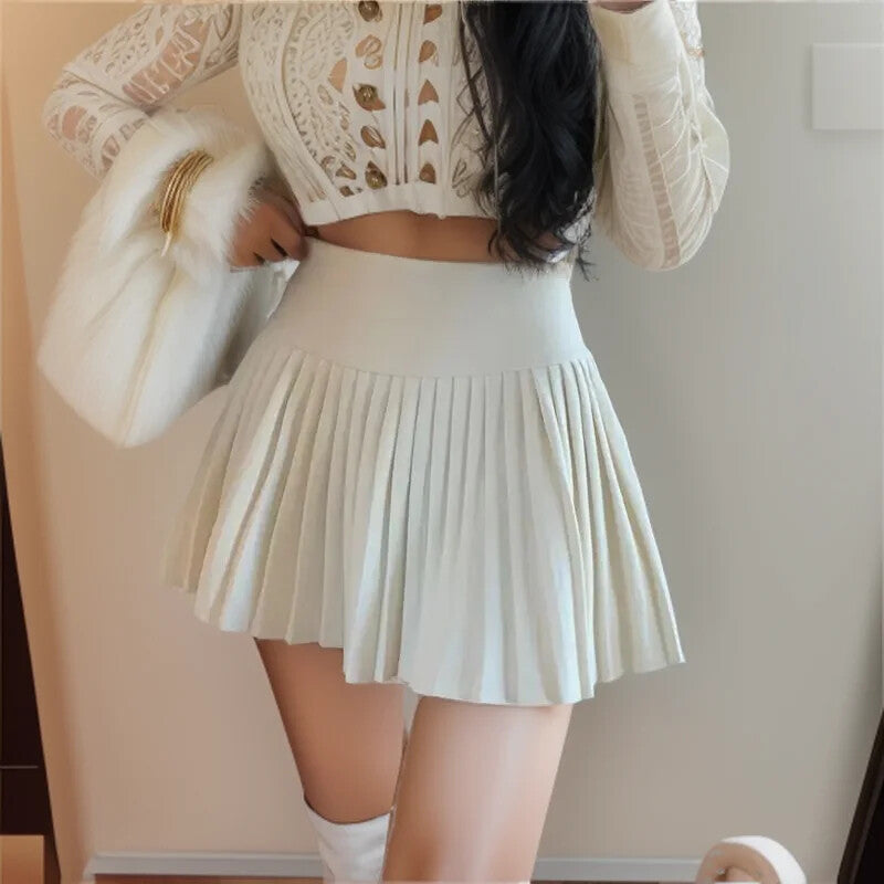 Summer High Waist Womens Sexy Mini Skirts Side Zipper Vintage Pleated Skirt