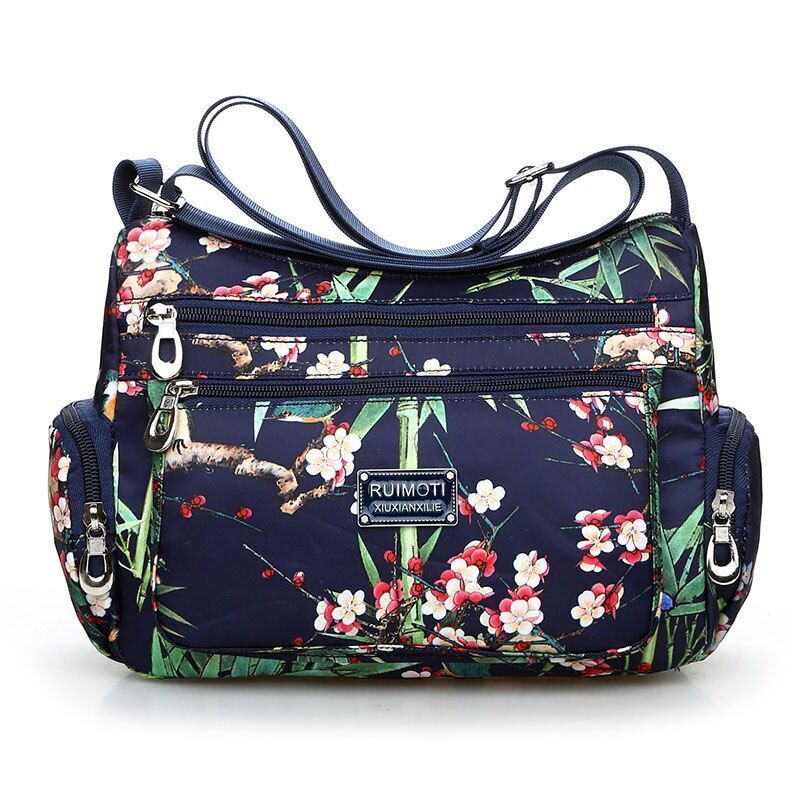 Fashion Floral Pattern Messenger Bag Nylon Shoulder Bag Flower Pattern Handbags