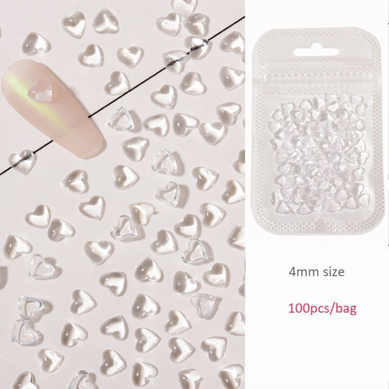 Nail Art Decals 20-100Pcs 3D Heart Charms Clear Acrylic DIY Manicure Accessories
