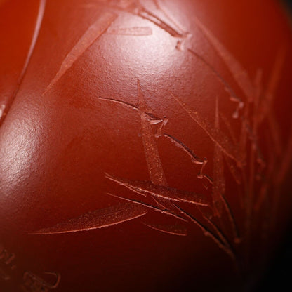 Real Yixing Zisha Dahongpao Clay Teapot Xishi Handmade Bamboo Carved Basket Hole
