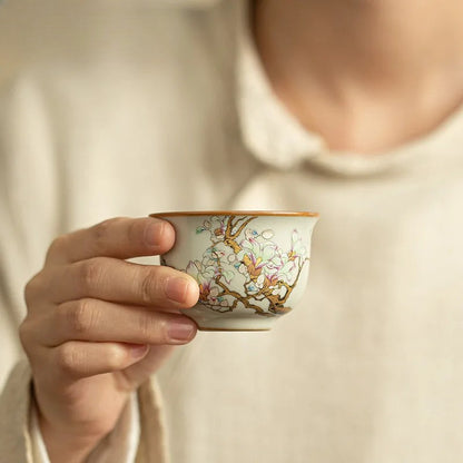 60ml Ceramic Ru Kiln Magnolia Teacup Zen Tea-tasting Meditation Cup Master Cup