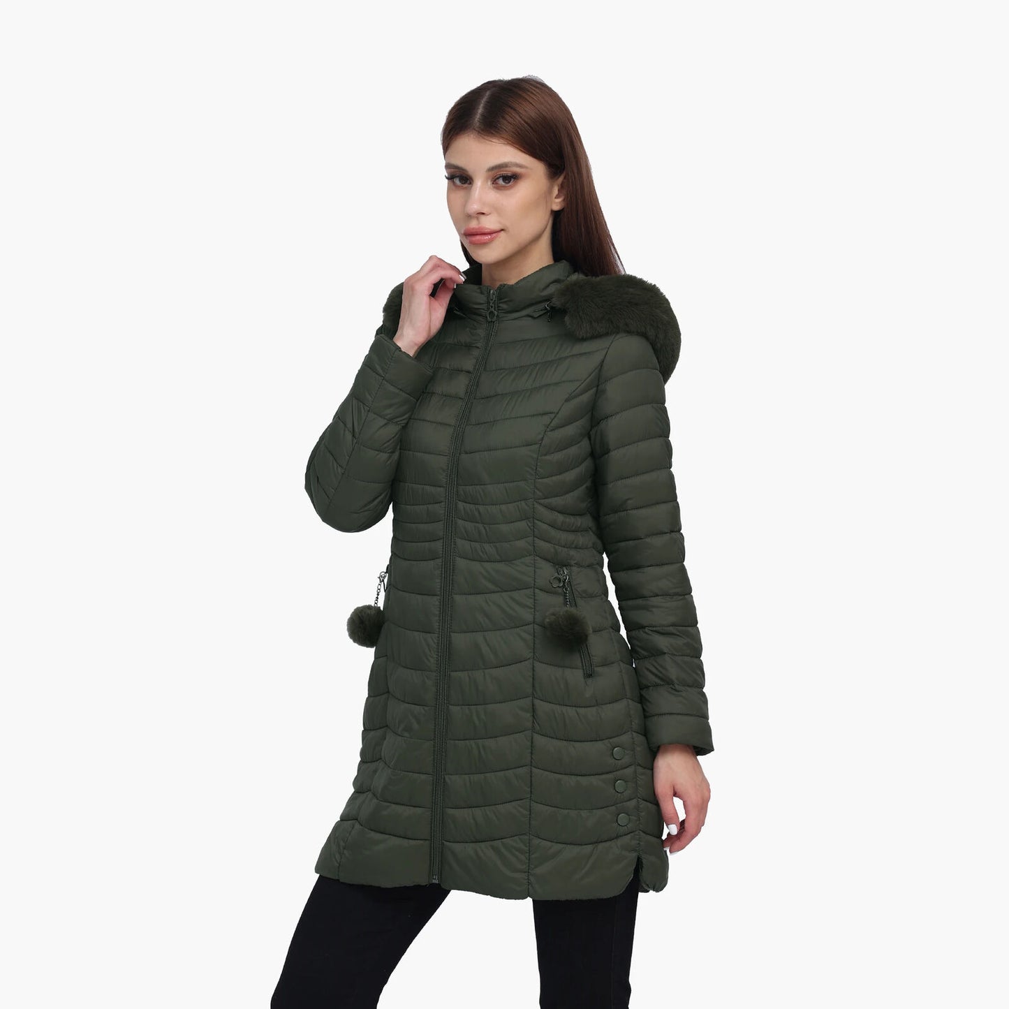 Women Winter Long Puffer Jacket Coat Outwear Clothes Plus Velvet With Fur