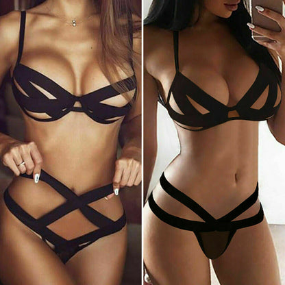 Womens Lingerie Set Bra and Panty Cross Strappy Harness Sexy Underwear Sleepwear