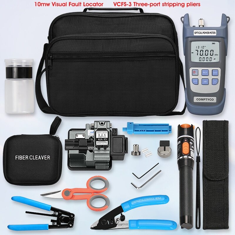 Fiber Optic Power Meter and 10mW Visual Fault Locator AUA-X3 Grey FTTH Tool Kit
