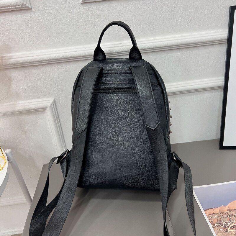 Large Backpack Daypack Black Synthetic Leather Traveling Bag Laptop 27*13*32 CM