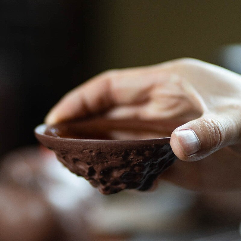 Handmade Tea Cup Dragon Carved Relief Master Cup Yixing Zisha Purple Clay 60Ml