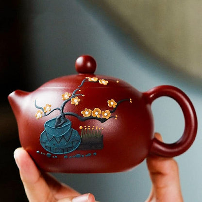 230ml Yixing Handmade Xishi Teapot Plum Blossom Pattern Kettle Kung Fu Tea Set