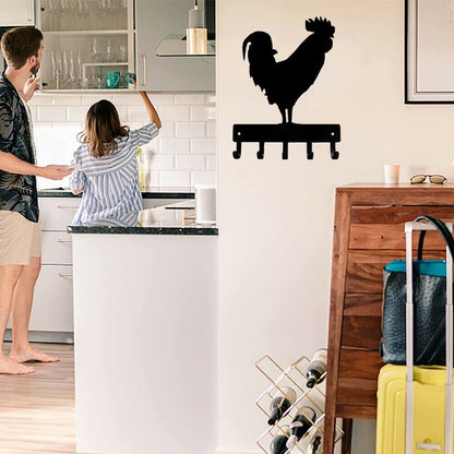 Rooster Farm Key Rack Wall Mounted Hook Up Hanger Artwork Shape Decoration
