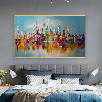Abstract Colorful Large City Building Painting Handpainted Oil Painting Canvas