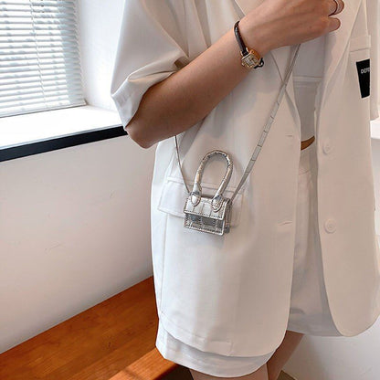 Small Square Shoulder Bag Handbag Crossbody White Black Synthetic Leather Purse