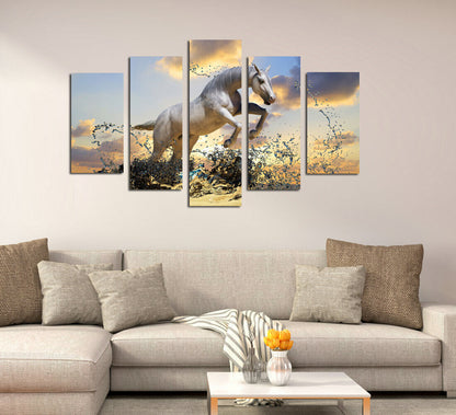 Animal Horses Running 5 Pieces Canvas Print Wall Art Picture Home Decor Posters