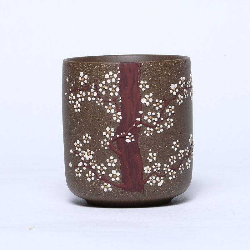 Wintersweet Relief Chinese Teacup True Yixing Zisha Purple Clay Marked Cup 200ml