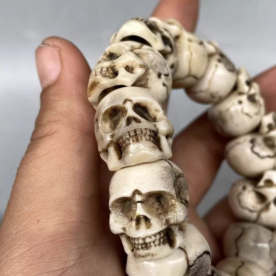 Deer Antler Stag Horn Carved Skull Head Bracelet Skeleton Hand Chain Collections