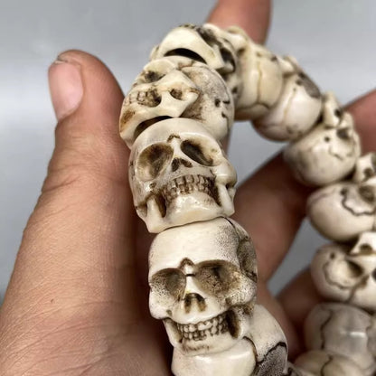 Deer Antler Stag Horn Carved Skull Head Bracelet Skeleton Hand Chain Collections