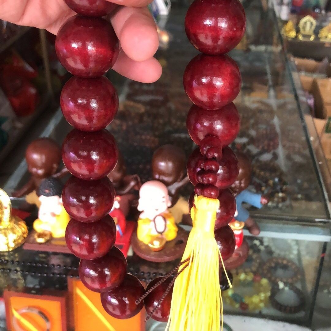 30mm Large Red Mala Beads 54-Count Buddhist Rosary Necklace Shaolin Kung Fu