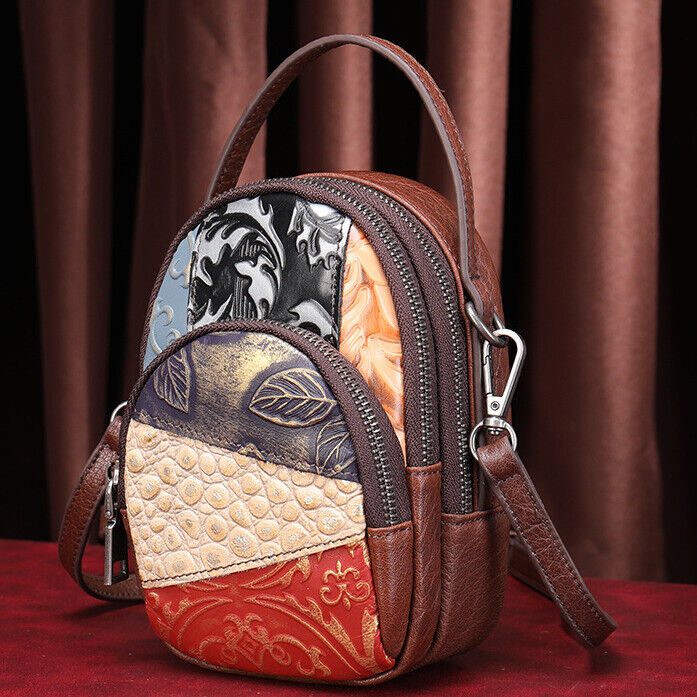 100% Women's Genuine Leather Multi-color Handbag Sling Shoulder Bag Phone Holder