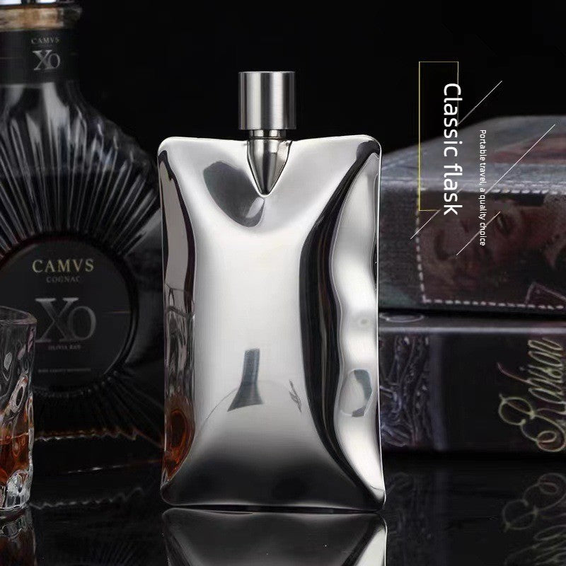 Creative stainless steel wine flask, 6 oz, wavy design, portable for outdoor use