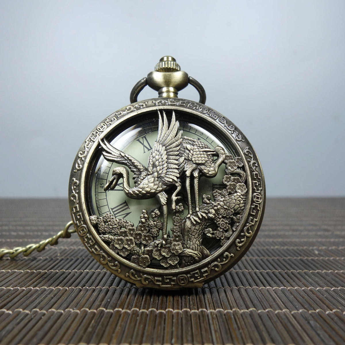 Mechanical Clock Horologe Alloy Crane Single Open Mechanical Pocket Watch