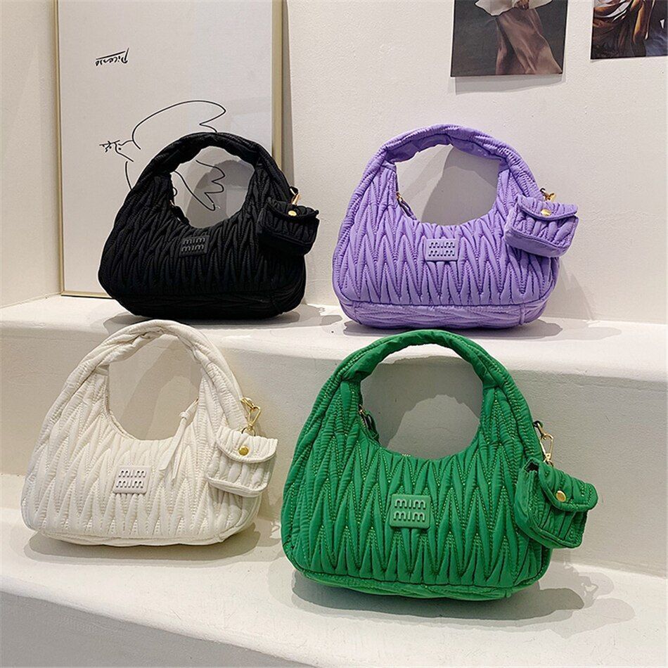 2PCS Set Half Moon Bag Purses Handbags Luxury Nylon Tote Underarm Bag 29*15*9 CM