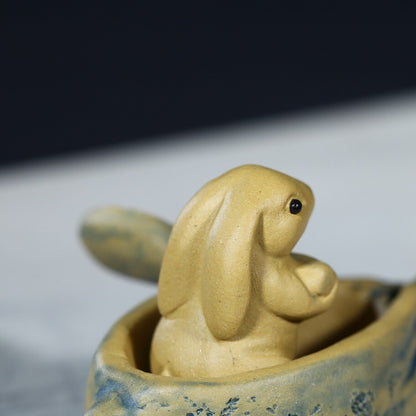 Handmade Craft Artware Zisha Tea Pet Rabbit On Boat Small Size Table Decoration