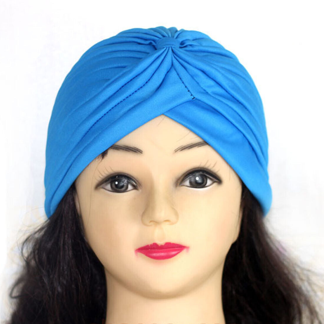 Women Stretchy Turban Hat Muslim Hat Solid Color Wrap Hijab Knotted Indian Caps
