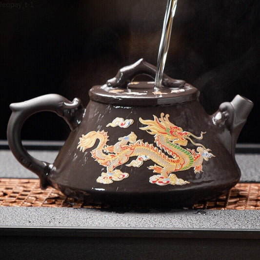 Yixing Purple Clay Pot Dragon and Phoenix Teapot Upon Heat Color Changing Kettle