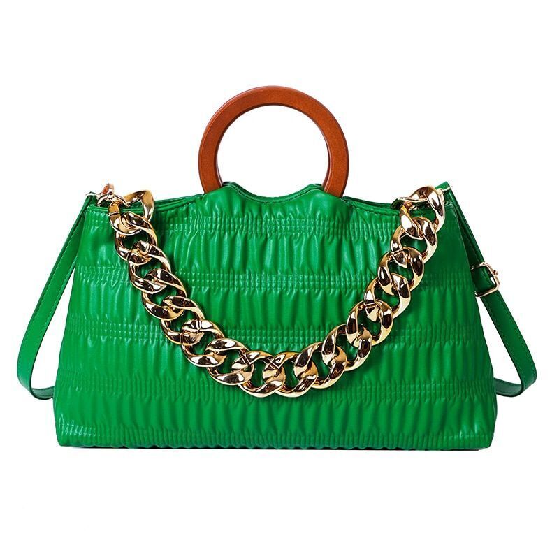 Thick Chain Shell Bag Synthetic Leather Crossbody Purse Wooden Handle 17*33*8 CM