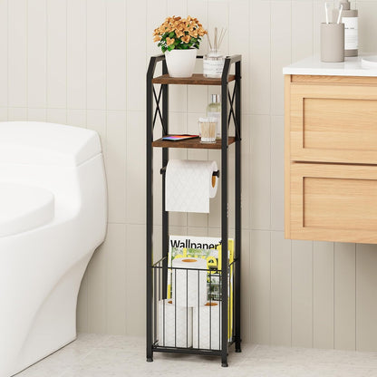 Freestanding Toilet Paper Holder - 4-Tier Bathroom Tissue Organizer with Wood Sh