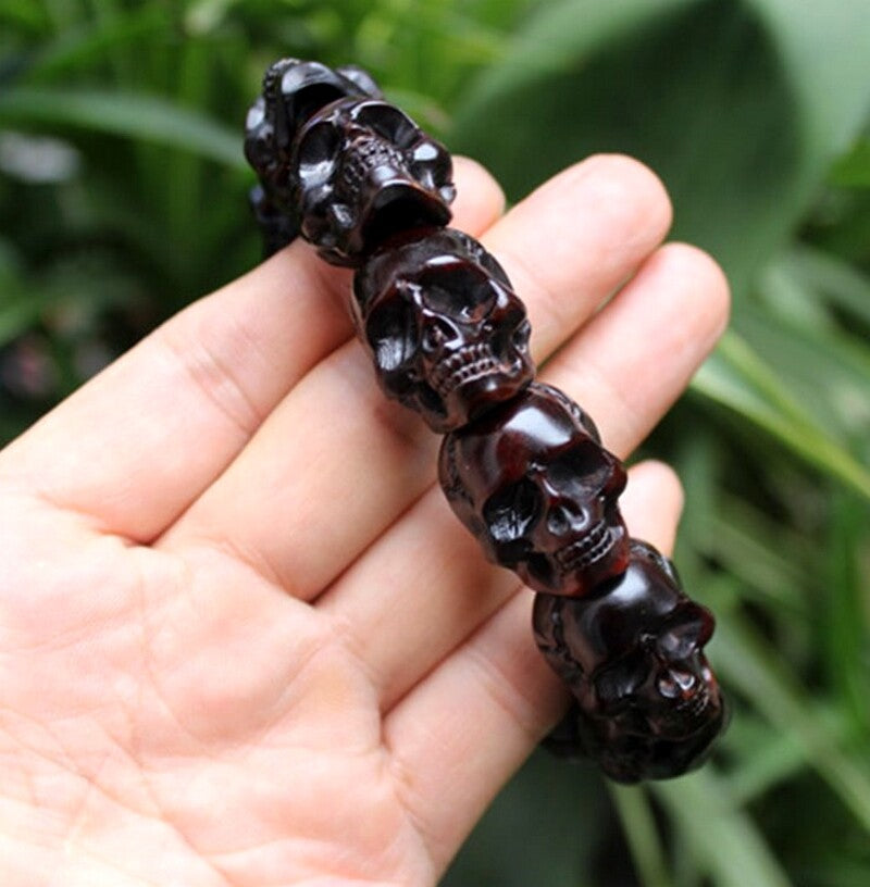 Natural Horn Carved Head Beads Bracelet Hand Chain Buddha Bangle Amulet