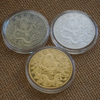 Commemorative Coins Metal Double Dragon Bronze Gold Silver Home Decoration Badge