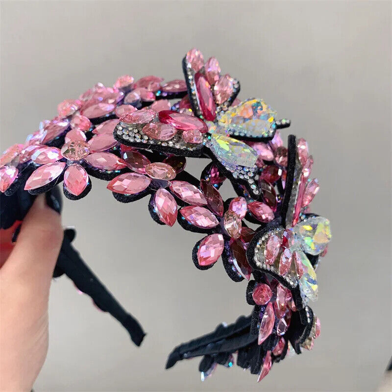 Women Headband Vintage Baroque Flower Big Diamond Luxury Fashion Party Hairbands