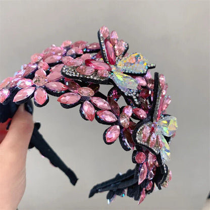 Women Headband Vintage Baroque Flower Big Diamond Luxury Fashion Party Hairbands