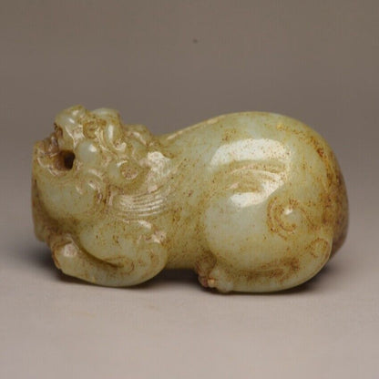 Chinese Vintage Antique Hetian Jade Carved Auspicious Beast Statue Lucky Pendant