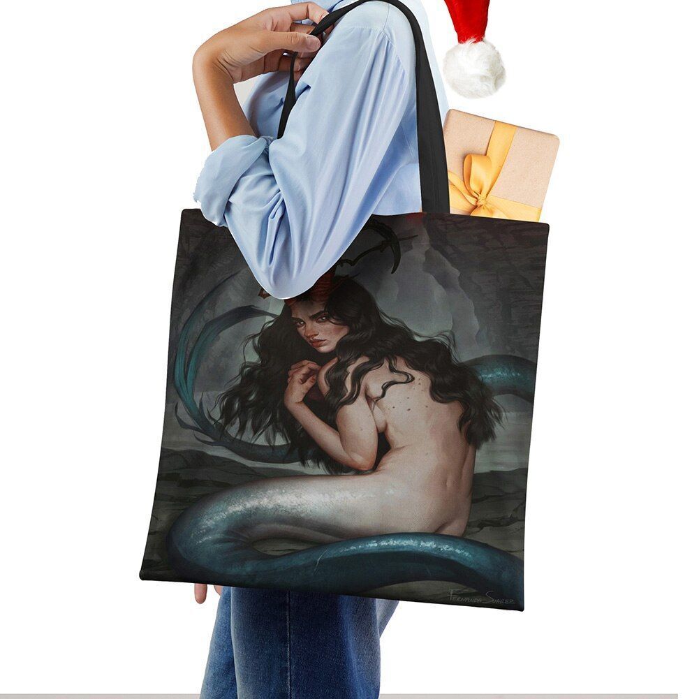 Mermaid Print Shoulder Bag Women Shopping Reusable Bags Large Travel Beach Bags