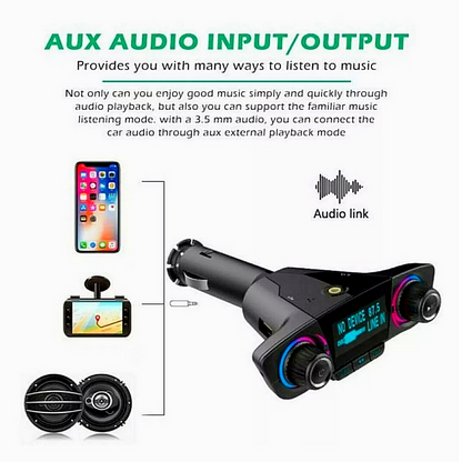 Transmisor Bluetooth FM Para Carro Cargador USB Con Doble Salida Para Automovil