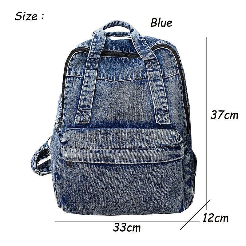 Women Backpack Large Capacity Daypack Denim Rucksack School Bag Retro 33*13*37CM