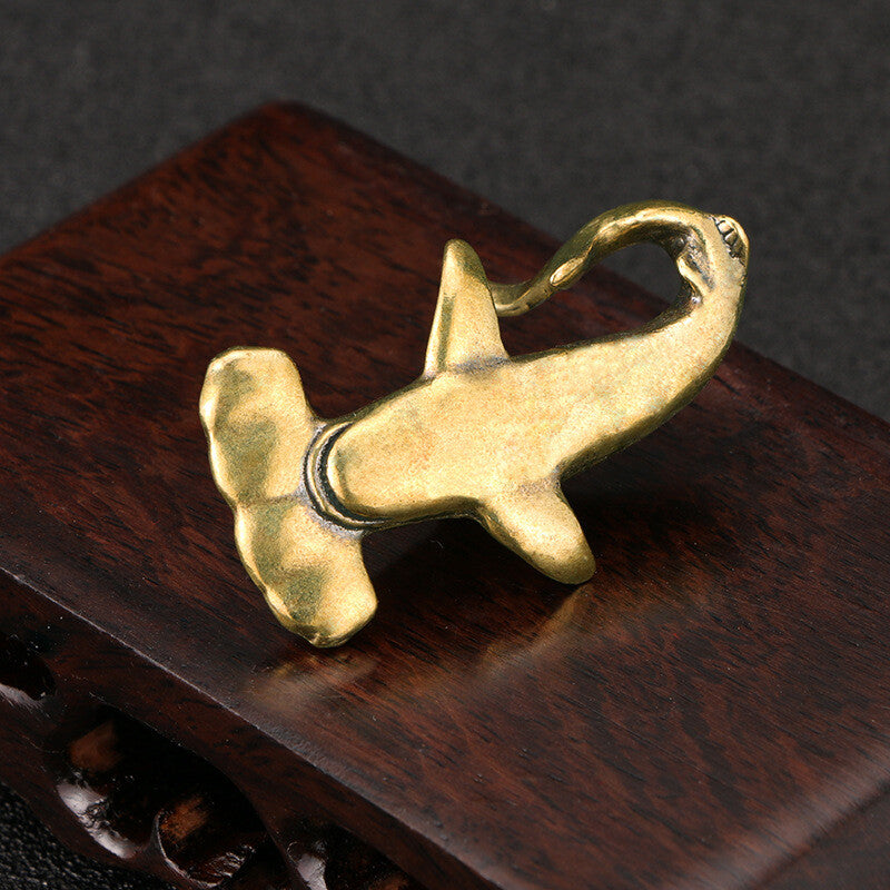 Pure Brass Chinese Antique Collection Solid Hammerhead Shark Tea Pet Statue