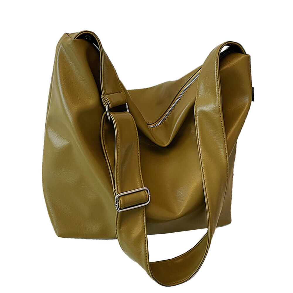Women Big Bucket Bag Soft Leather Shoulder Bag Underarm Bag Crossbody Bag Silver