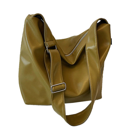 Women Big Bucket Bag Soft Leather Shoulder Bag Underarm Bag Crossbody Bag Silver