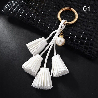 Women Leather Tassel Key Chain Charm Purse Key Fob Ring Handbag Pendant Ornament